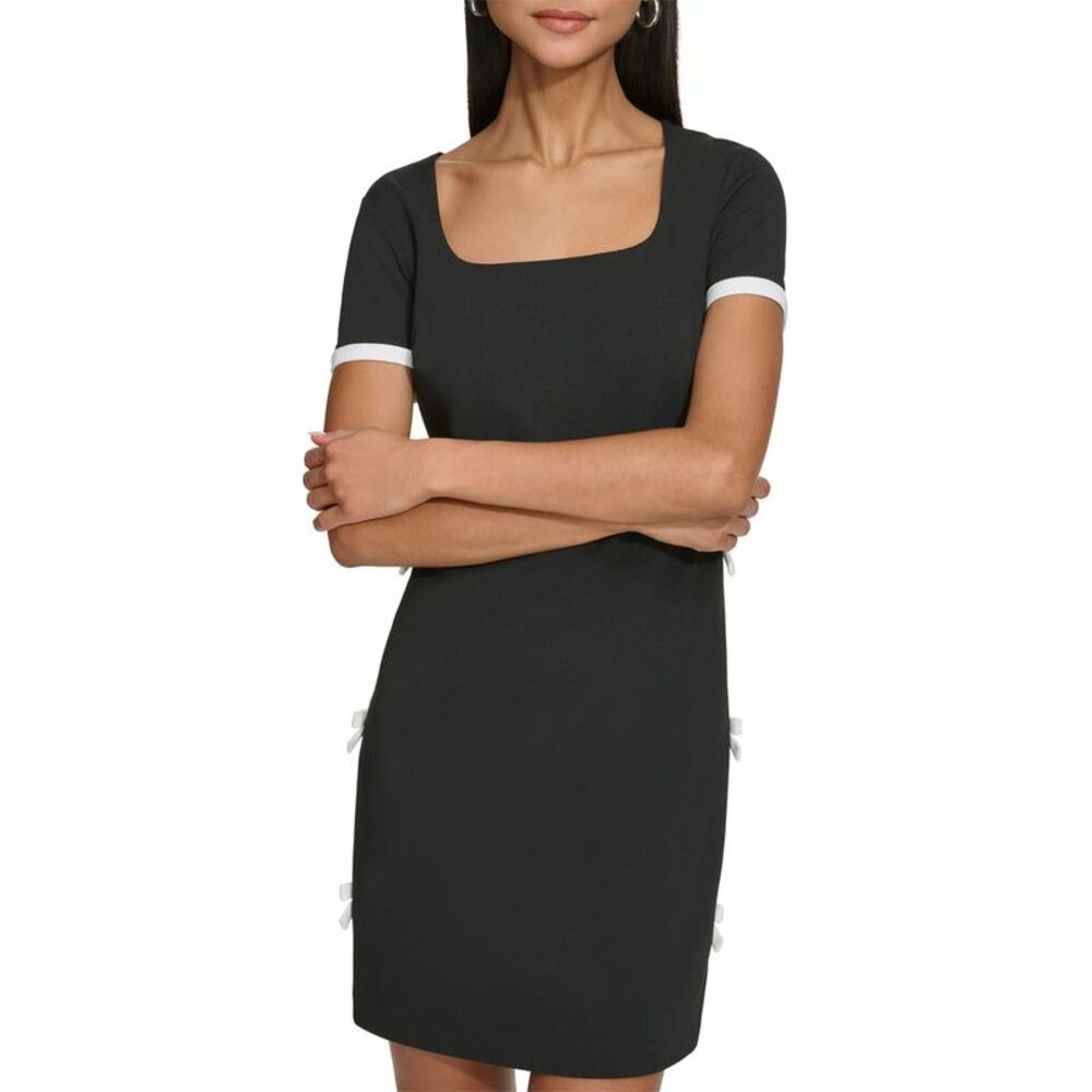 Karl Lagerfeld Paris Womens Bow Detail Square Neck Sheath Dress 12 Black/White